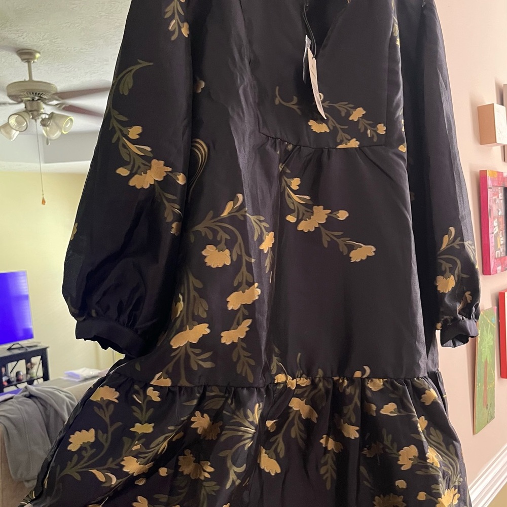 Tuckernuck Black and Gold Floral Mini Dress